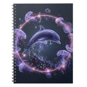 Neon Dolphin Jellyfish Circle Notebook