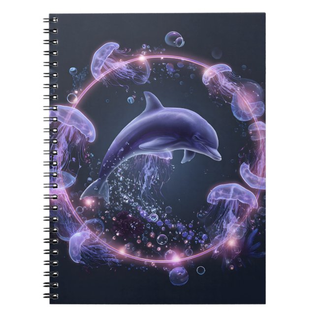 Neon Dolphin Jellyfish Circle Notebook (Front)