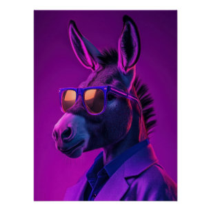 Neon Donkey Boss: Retrowave Animal Portrait - Synt Poster