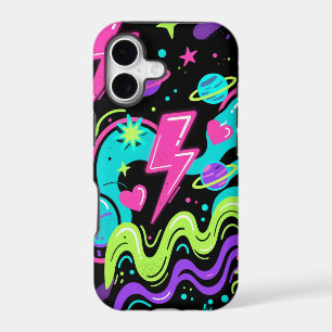 Neon Doodle Pattern Phone Case on Black 