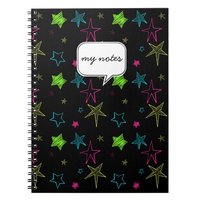 Neon Doodle Stars Custom Notebook (Front)