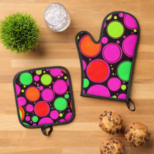 Neon Dot Party Oven Mitt & Pot Holder Set