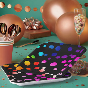 Neon Dots on Black Paper Plate