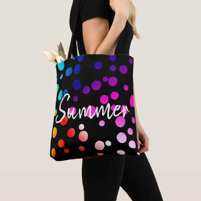 Neon Dots with Summer Text Tote Bag (Close Up)