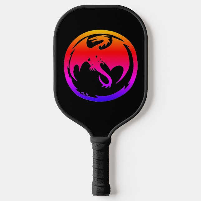 Neon Dragon black pickleball paddle (Front)