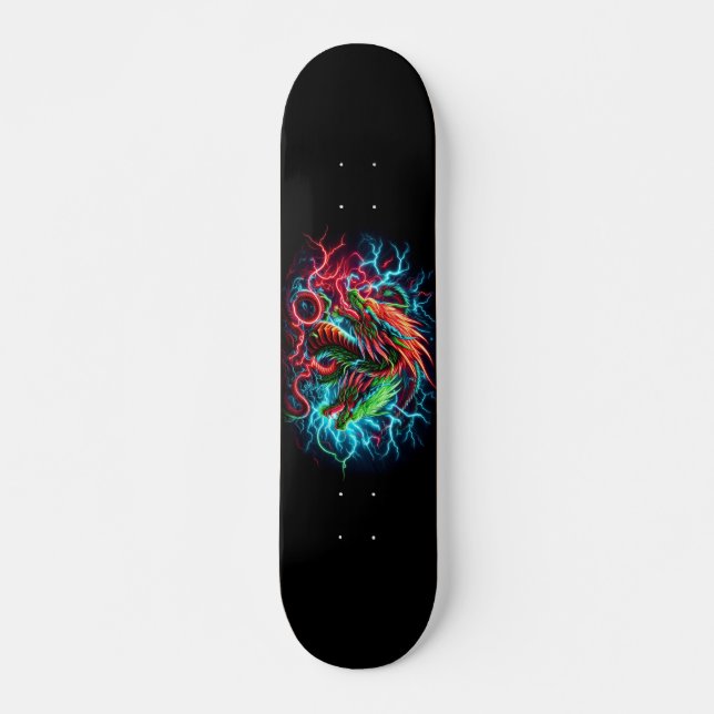 neon dragon design skateboard (Front)