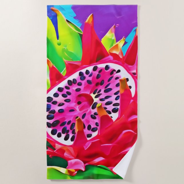 Neon Dragon Fruit Splendour Beach Towel (Front)