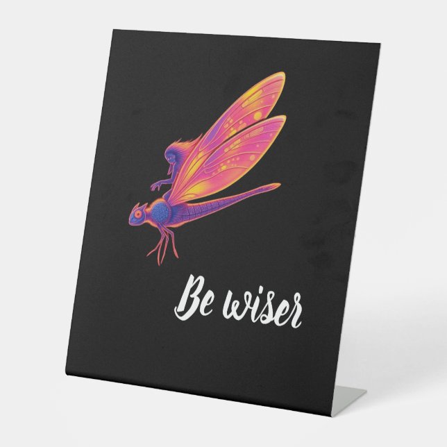 Neon Dragonfly – Aesthetic Nature Transforma Pedestal Sign (Front)