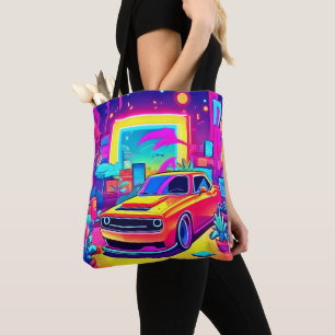 Neon Dream Car Escape Tote Bag