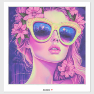 Neon Dream Girl with Floral Sunglasses