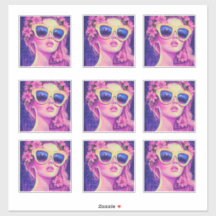 Neon Dream Girl with Floral Sunglasses