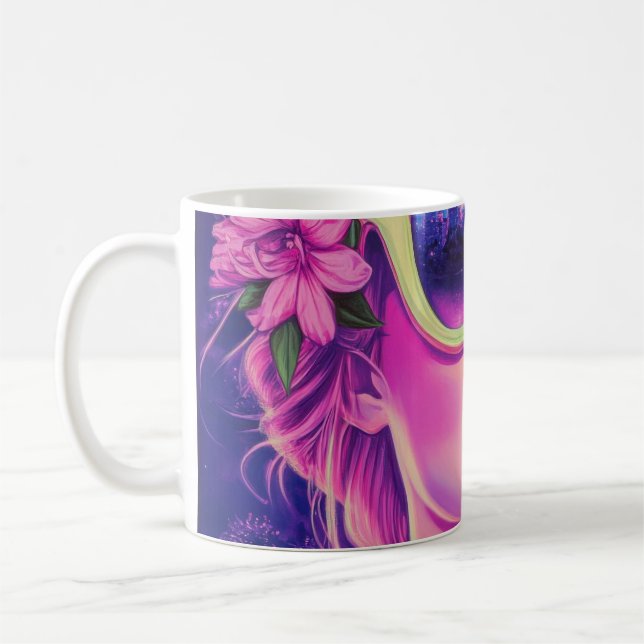 Neon Dream Girl with Floral Sunglasses Coffee Mug (Left)