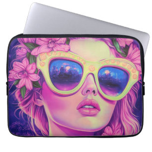 Neon Dream Girl with Floral Sunglasses Laptop Sleeve