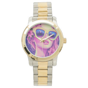 Neon Dream Girl with Floral Sunglasses Watch