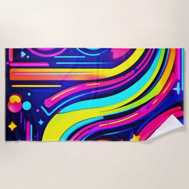 Neon Dreams: A Psychedelic Digital Odyssey Beach Towel (Front)