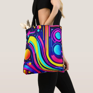 Neon Dreams: A Psychedelic Digital Odyssey Tote Bag