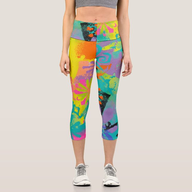 Neon Dreams Abstract Capri Leggings (Front)