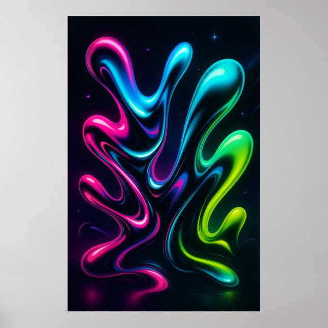 Neon Dreams II Abstract Canvas | Chrome Wall Art (Front)