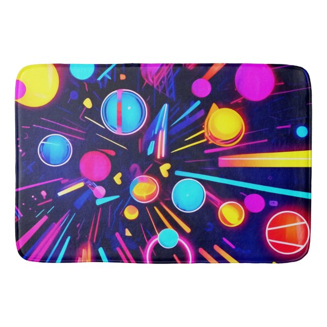 Neon Dreams - Psychedelic Shapes & Colours Bath Mat (Front)