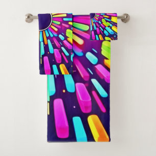 Neon Dreamscape: A Psychedelic Journey Bath Towel Set