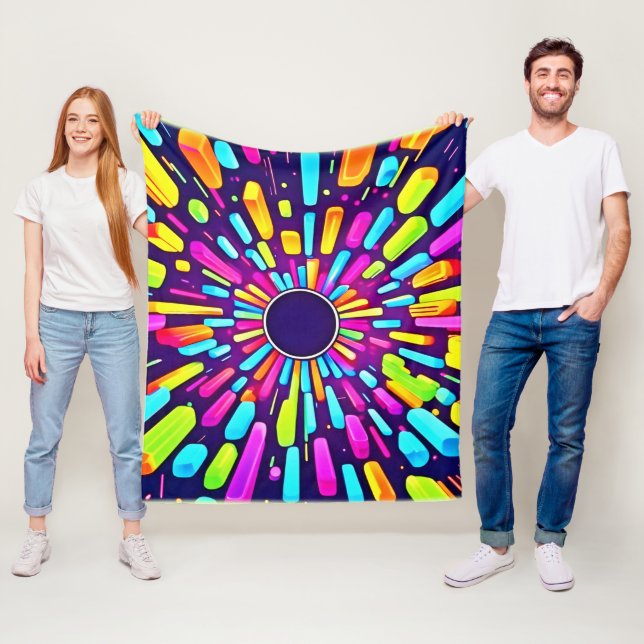 Neon Dreamscape: A Psychedelic Journey Fleece Blanket (In Situ)