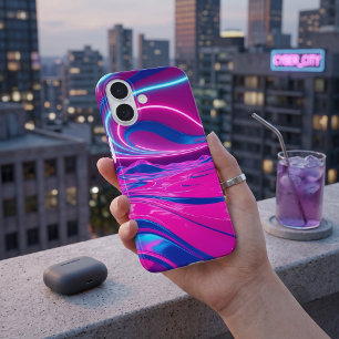 Neon Dreamwave Electric Pink & Blue Abstract iPhone 16 Case