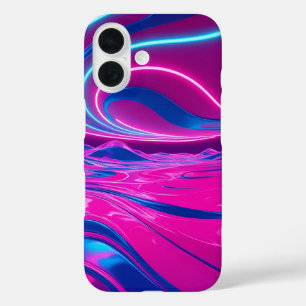 Neon Dreamwave Electric Pink & Blue Abstract iPhone 16 Case