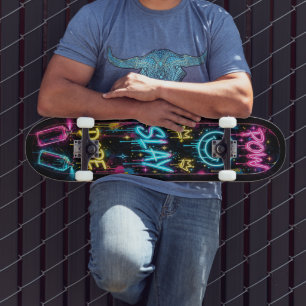 Neon Drip Night - POW SLAY DOPE Glowing Graffiti Skateboard