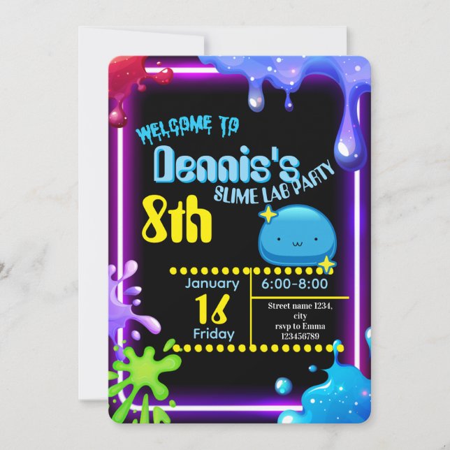 Neon Drip Slime Birthday Party Invitation Kids (Front)