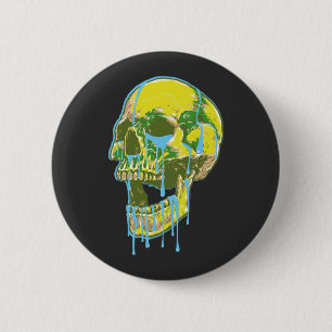 Neon Dripping Skull Illustration – Bold Grunge Art 6 Cm Round Badge