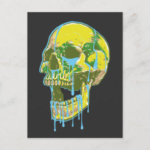 Neon Dripping Skull Illustration – Bold Grunge Art Postcard
