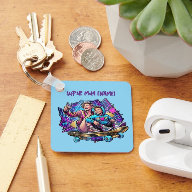 Neon Drive Keychain: Mother & Son Skate Gift Key Ring (Desk)