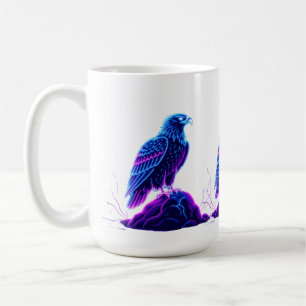 Neon Eagle on Glowing Rock – Cyberpunk Style Coffee Mug