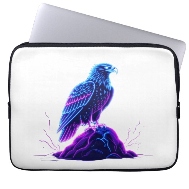 Neon Eagle on Glowing Rock – Cyberpunk Style Laptop Sleeve (Front)