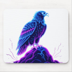 Neon Eagle on Glowing Rock – Cyberpunk Style Mouse Pad
