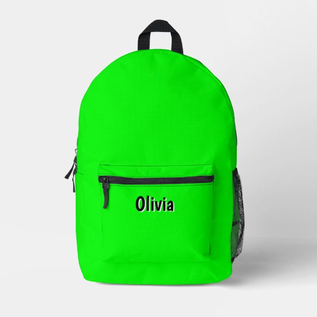 Neon Electric Green | Black 3D Personalised Name  Printed Backpack (Front)