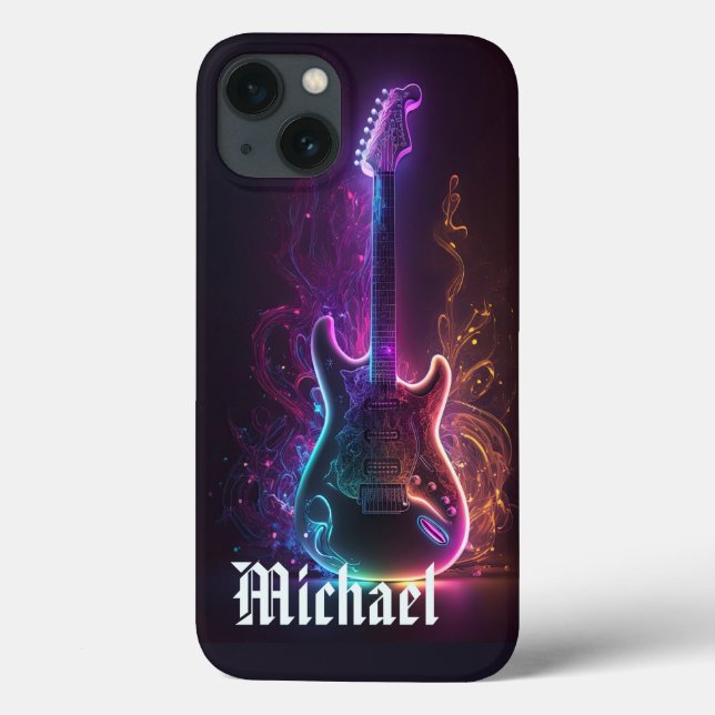 Neon Electric Guitar Music Personalised Name Case-Mate iPhone Case (Back)