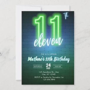 Neon Eleventh birthday Invitation