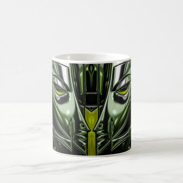Neon Emerald Metal Face Coffee Mug (Center)