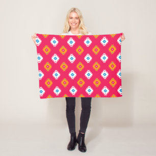 Neon Ethnic Coral Geometric Tribal Lines Fleece Blanket