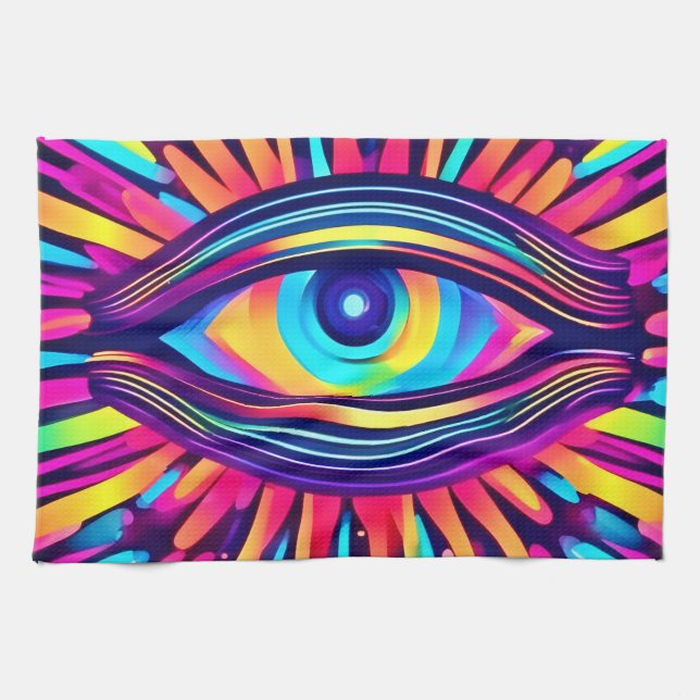 Neon Eye of the Cosmos Tea Towel (Horizontal)