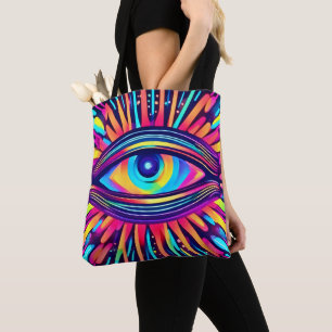 Neon Eye of the Cosmos Tote Bag