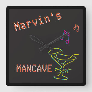 Neon Fake Mancave Tavern Two Square Wall Clock