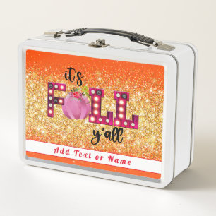 Neon Fall Autumn Customise Text and Colour Metal Lunch Box