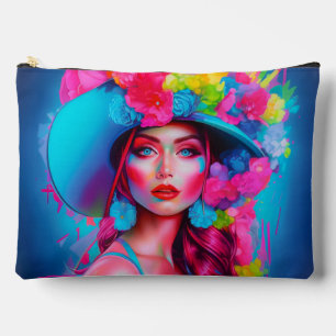 Neon Fantasy Floral Portrait Accessory Pouch