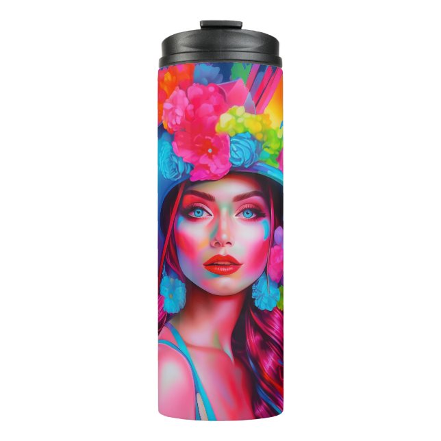 Neon Fantasy Floral Portrait  Thermal Tumbler (Front)
