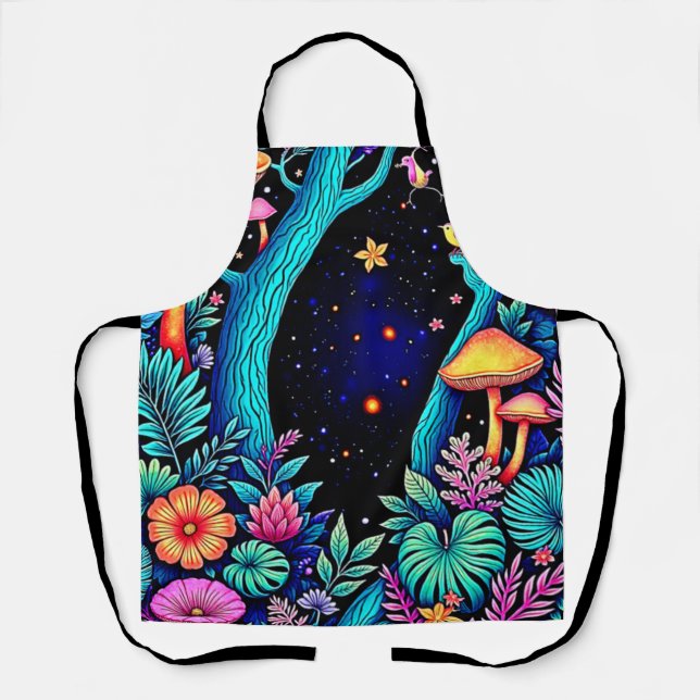 Neon Fantasy Forest Night Glow Design Apron (Front)