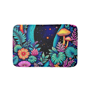 Neon Fantasy Forest Night Glow Design Bath Mat
