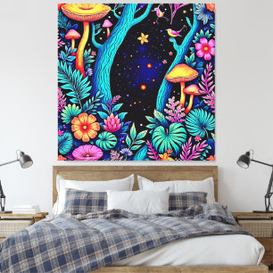 Neon Fantasy Forest Night Glow Design Canvas Print