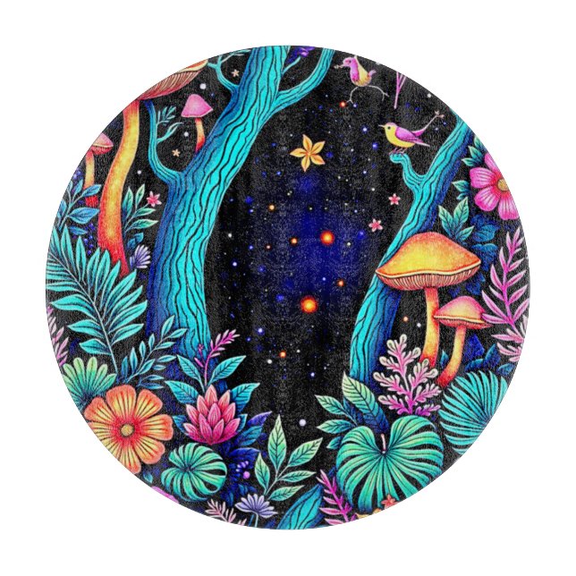 Neon Fantasy Forest Night Glow Design Cutting Board (Front)